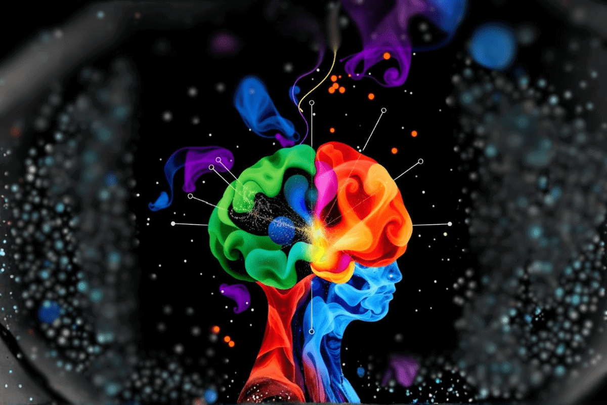 A colourful, abstract illustration of a human head in profile, filled with swirling shapes and vivid colours representing a brain—a striking modern health cover, surrounded by vibrant splashes and dots on a dark background. A colourful, abstract illustration of a human head in profile, filled with swirling shapes and vivid colours representing a brain—a striking modern health cover, surrounded by vibrant splashes and dots on a dark background.