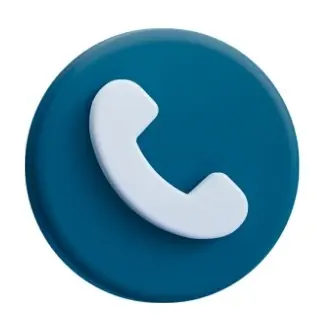 A white telephone handset icon on a round, dark teal background, symbolising a phone or call button.