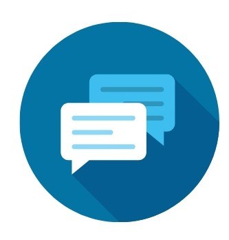Two overlapping speech bubbles inside a blue circle, symbolising messaging or communication.