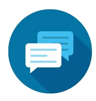 Contact Us Page (Website) - 1 Two overlapping speech bubbles inside a blue circle, symbolising messaging or communication.
