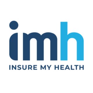 Logo with lowercase letters imh in blue, where the i and m are dark blue, and the h is light blue. Below the letters, the words INSURE MY HEALTH appear in dark blue uppercase letters.