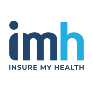 Logo with the letters imh in lowercase, where im is dark blue and h is light blue. Below, the words INSURE MY HEALTH appear in dark blue capital letters on a white background.