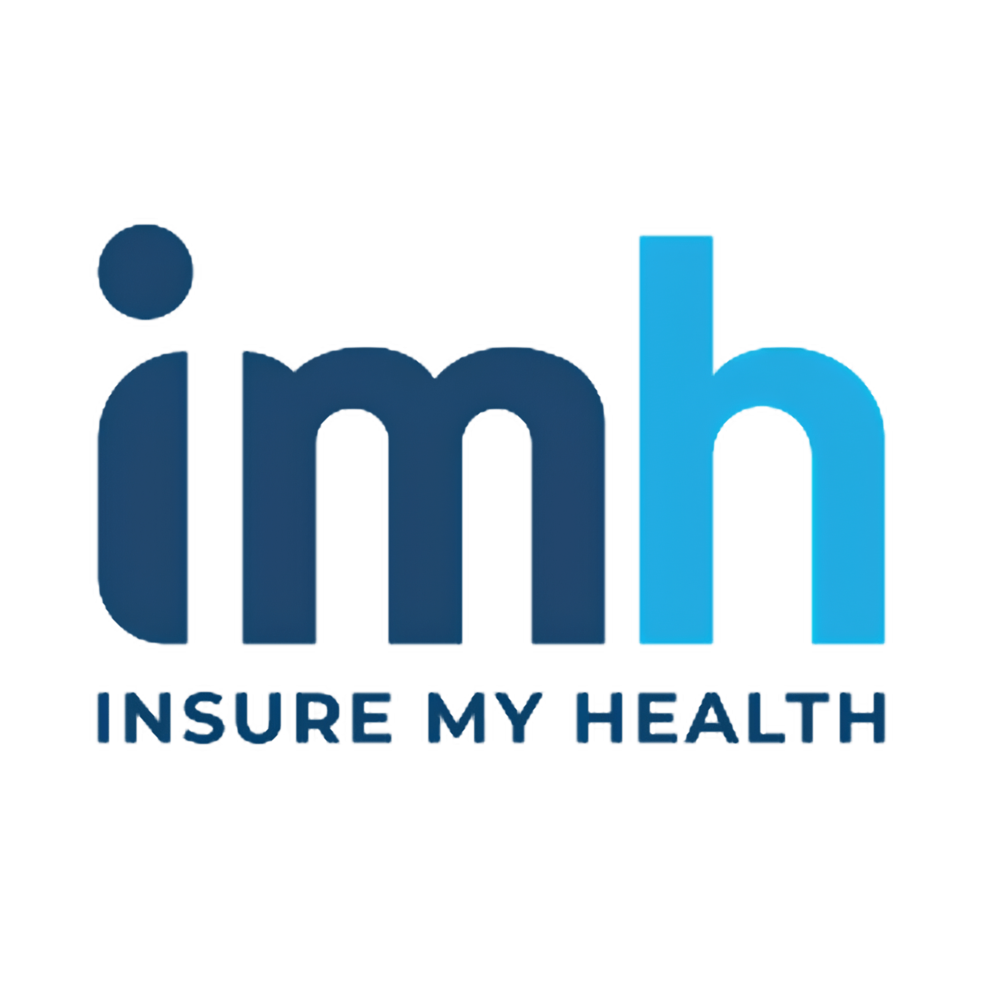 Logo with lowercase letters imh in dark blue and light blue, followed by the words INSURE MY HEALTH in capital letters below. White background. Logo with lowercase letters imh in dark blue and light blue, followed by the words INSURE MY HEALTH in capital letters below. White background.