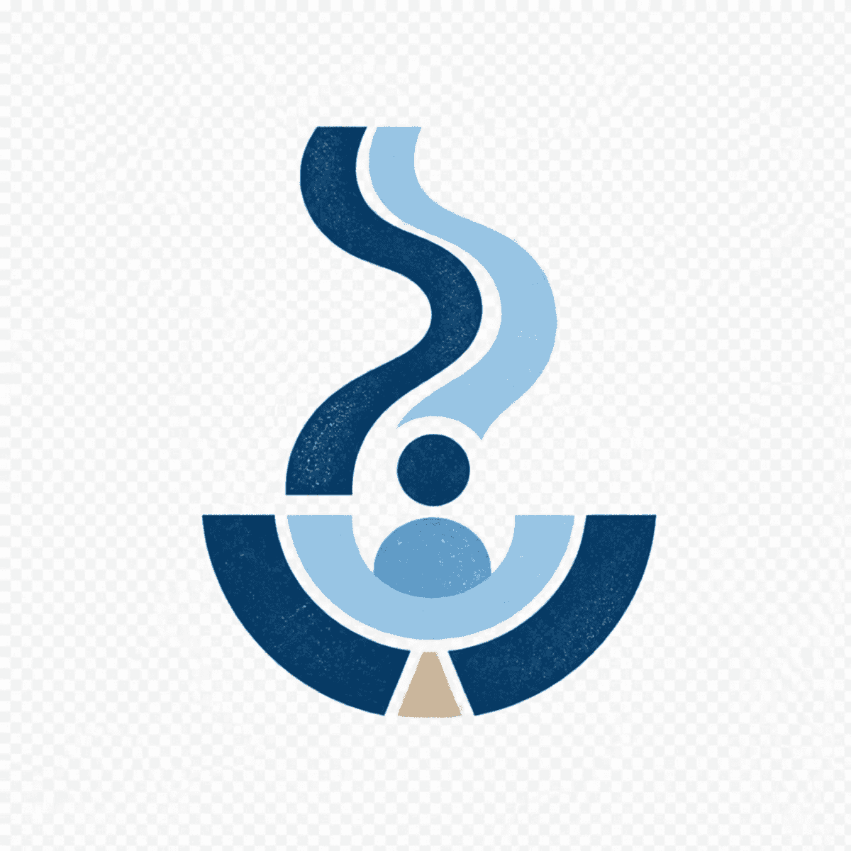 A circular logo featuring a stylised building or pillar icon in shades of blue and tan, enclosed by a dark blue arched frame.