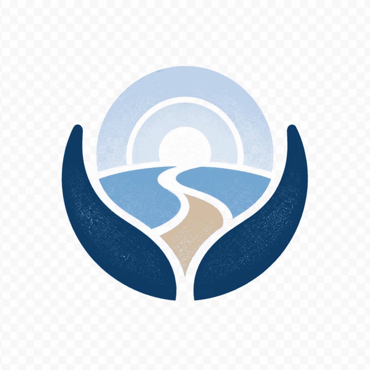 A circular logo featuring a stylised building or pillar icon in shades of blue and tan, enclosed by a dark blue arched frame.