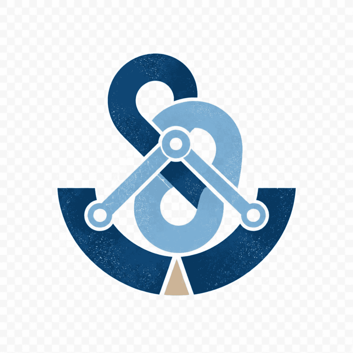 A circular logo featuring a stylised building or pillar icon in shades of blue and tan, enclosed by a dark blue arched frame.