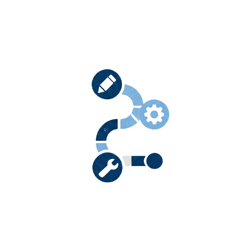 Abstract circular logo featuring three nested circles in blue and beige tones surrounded by curved, weathered shapes.
