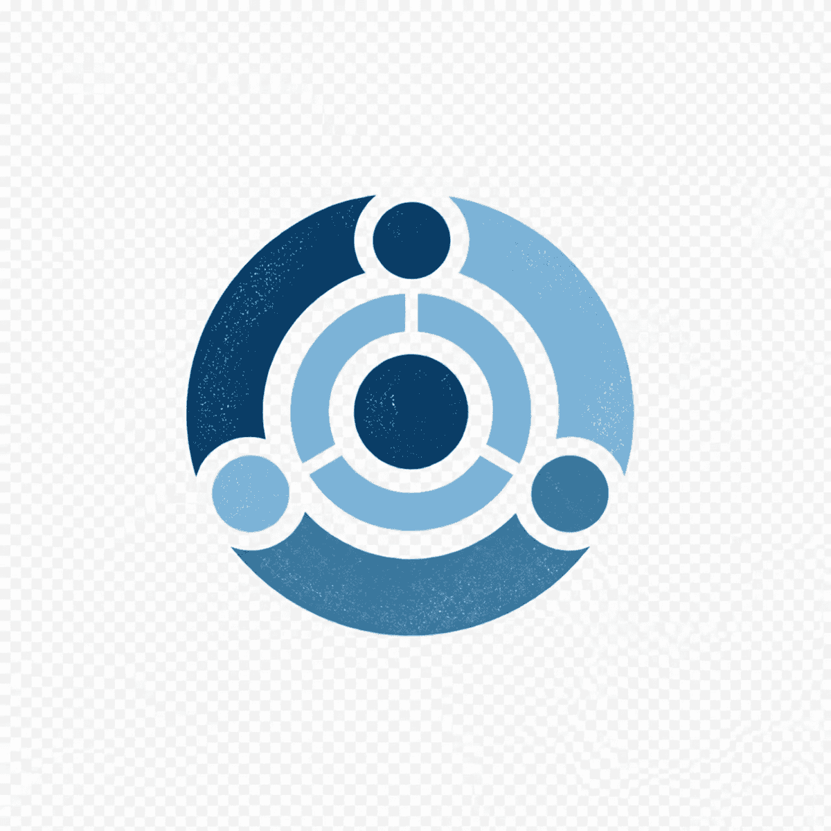 A circular logo featuring a stylised building or pillar icon in shades of blue and tan, enclosed by a dark blue arched frame.